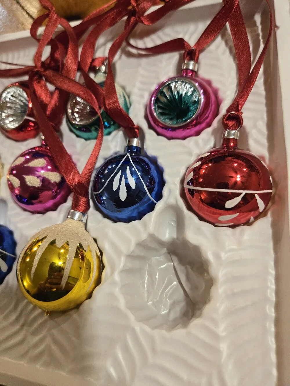 9 Vintage 2003 Bradford Christmas Hand Decorated Glass Ornaments
